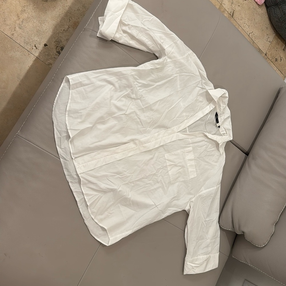 Zara white poplin shirt oversized cool pull on shirt 3/4 sleeve size Medium M